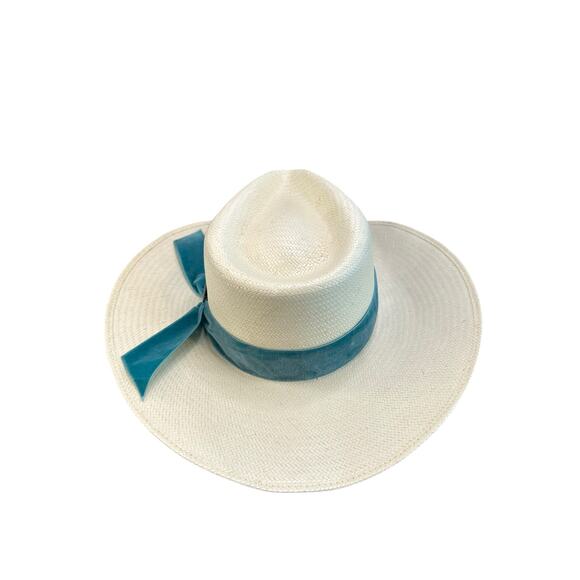 Charlie 1 Horse Women's Old Apache straw fashion hat turquois velvet band Size 7 - Picture 3 of 6